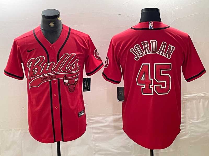 Mens Chicago Bulls #45 Michael Jordan Red Cool Base Stitched Baseball Jersey->->NBA Jersey